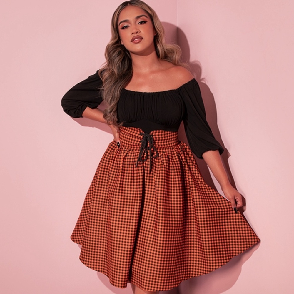 NWT Vixen by Micheline Pitt Orange Gingham Corset Skirt